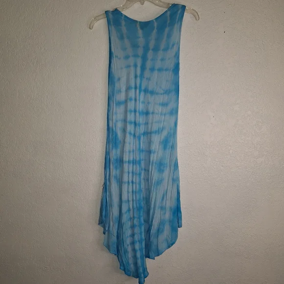 Riviera Sun Tye Dye Boho Sun Dress Blue White  Embroidered Medium - Picture 2 of 9